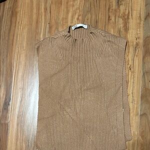 Zara Camel Ribbed Knit Poncho